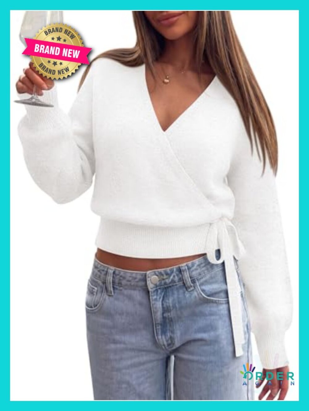 V Neck Wrap Sweater Knit Pullover for Women Fall Outfits